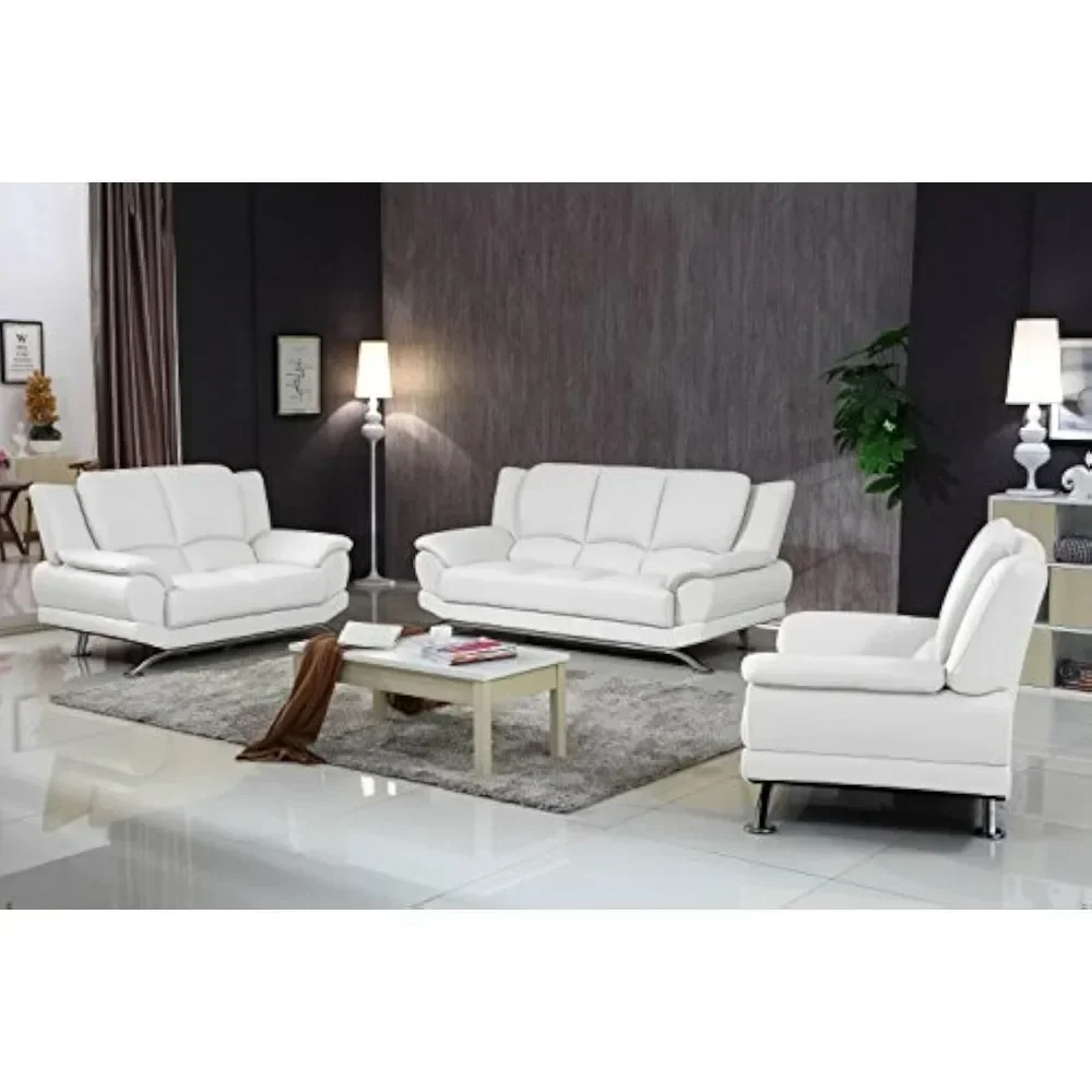 

Sofa, Leather Sofa Set, Heavy Gauge Steel Chrome Base Legs, Luxury Modern 3 Pieces Living Room Set Sofas