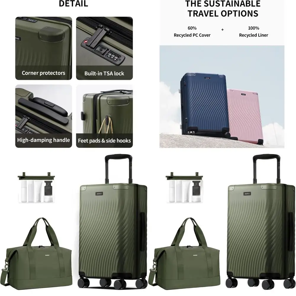 

20 Lightweight Hardshell Expandable Carry-On Suitcase with Spinner Wheels & TSA Lock, Airline Approved, Green