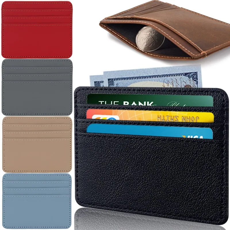 Mini Solid Multi-Cards Credit Card Ultrathin Small Card Holder Pu Leather Simple Wallets Leather Female Purse Coin Short Purse