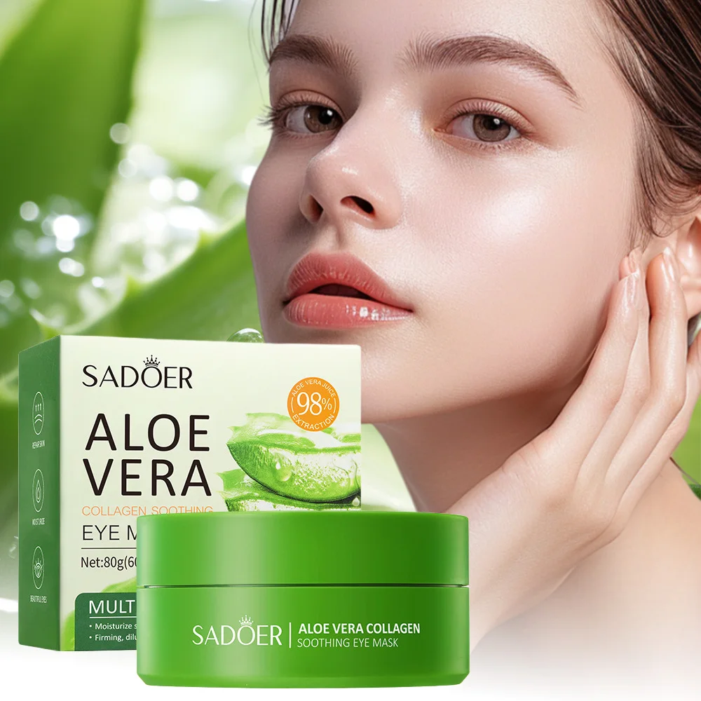SADOER Aloe Vera Collagen Soothing Eye Mask 60pcs Moisturizing Firming Eye Patches for Puffiness Dark Circles