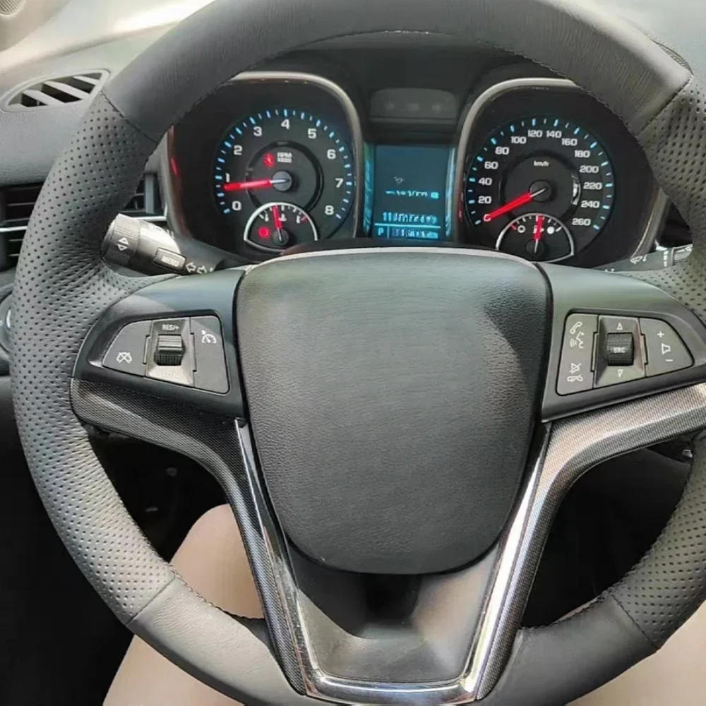 

Black Car Steering Wheel Cover DIY Microfiber Leather For Chevrolet Camaro 5 Gen 2014 2015 RS Automotive Interior Accessories