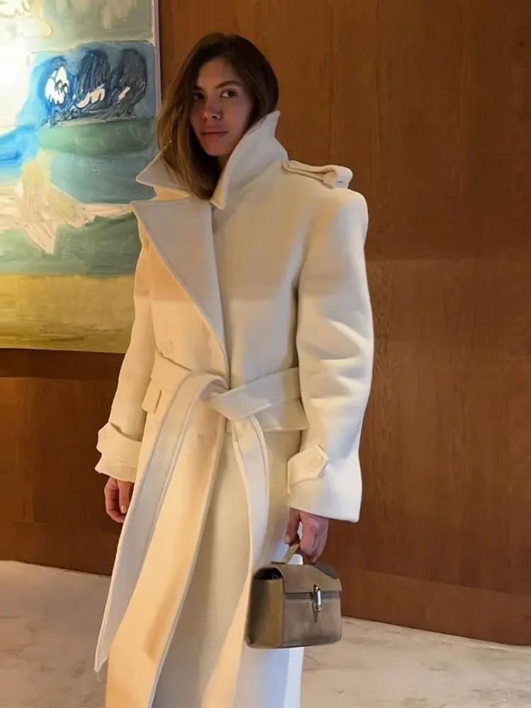 

Шикарные двубортные женские длинные куртки, элегантные пальто с лацканами на шнуровке и поясом, женские пальто с длинными рукавами, осень-зима 202, женская верхняя одежда