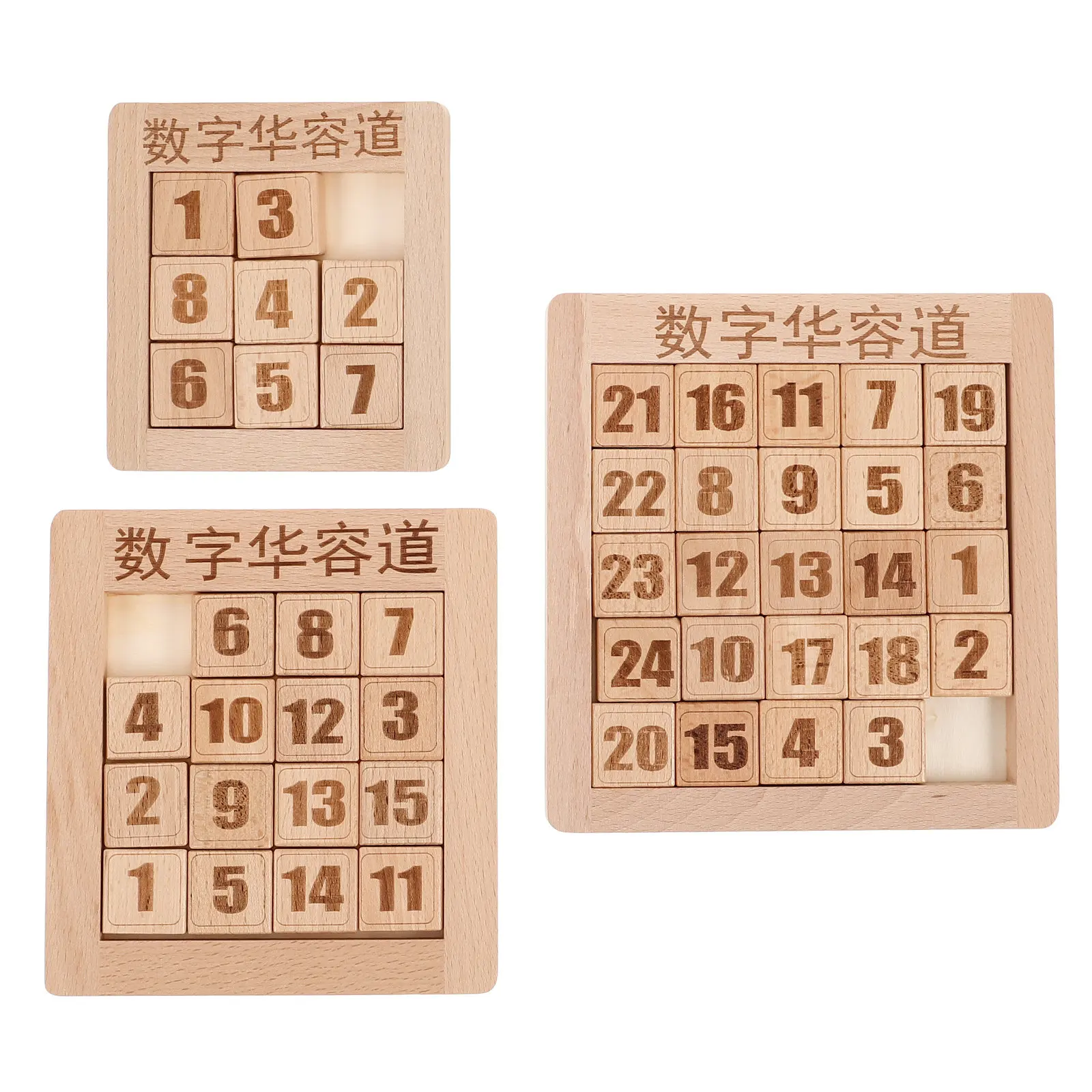 

3Sets Number Slide Puzzle Wooden Digital Huarong Road Child Learning Puzzle Promote Fine Motor Skills Parent Child