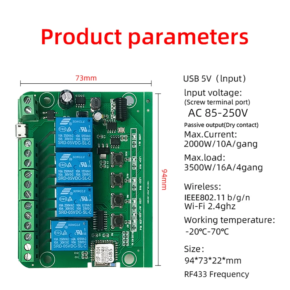 EWeLink WIFI 4CH Smart Module Switch, Controller motore, AC 110V 220V 230V 250V, relè a impulsi a 4 canali, Alexa GoogleHome RF433 Remote