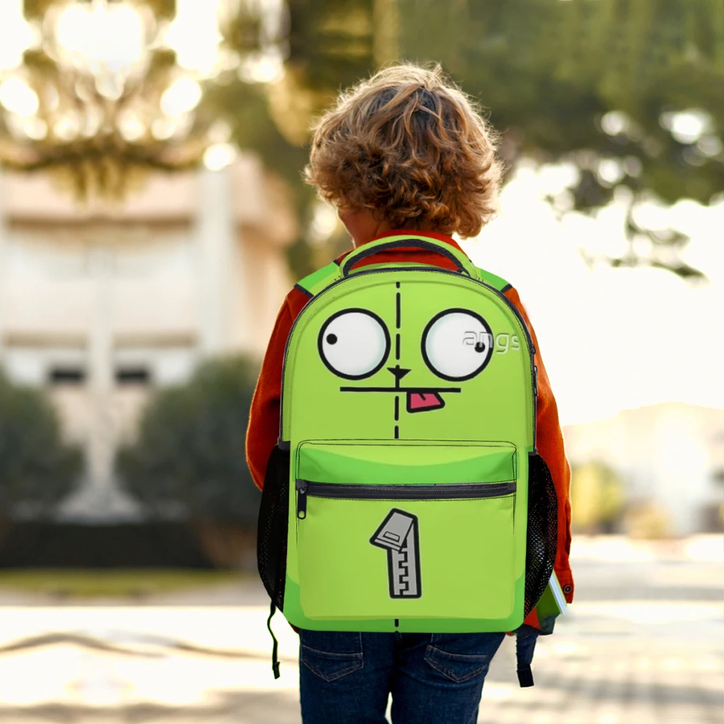 INVADER ZIM! GIR-Sac à dos d'école de dessin animé pour filles, sac à dos étudiant de grande capacité, 17 po