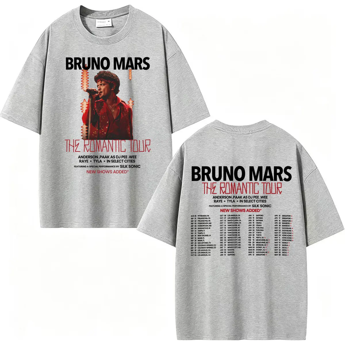 Sänger Bruno Mars The Romantic Tour 2026 Merch T-Shirt für Männer und Frauen, Modisches Retro-Kurzarm-T-Shirt, 100% Baumwolle, Oversized T-Shirt – Detail 6