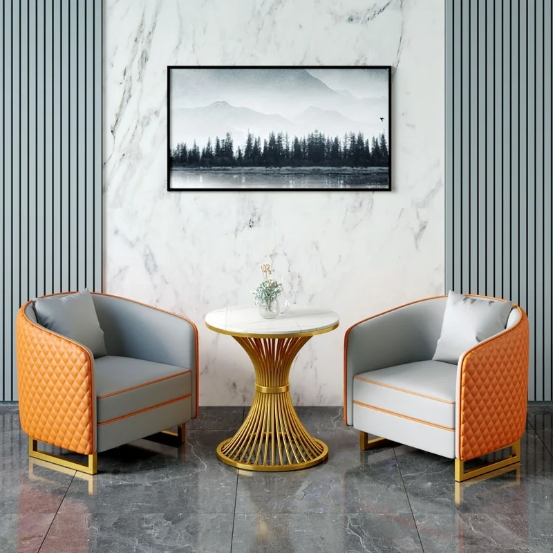 Custom.Negotiation Tea Table and Chair Set Office Sofa Houndstooth Single Chair Beauty Salon Balcony Rest Area One Table Two