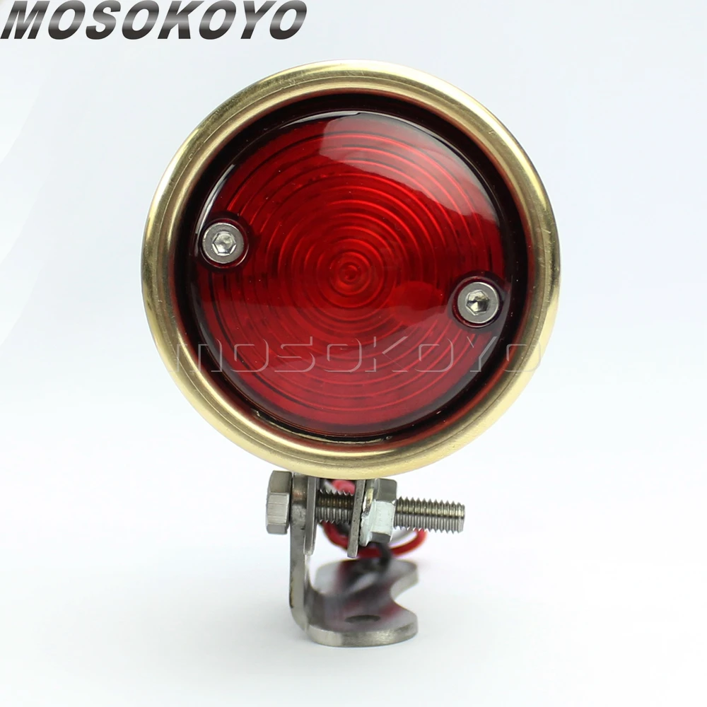 Brass Vintage Rear Light Motorcycle Brat Style Light 12V Red LED Brake Taillight For Harley Honda Bobber Chopper Cafe Racer Dyna