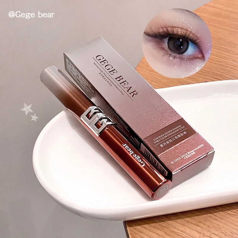 Gege Bear 3 Color Starlight Diamond Dust Eyeshadow Trio Velvet Texture High Pigment Shimmer Glitter No Fallout Budget Friendly T