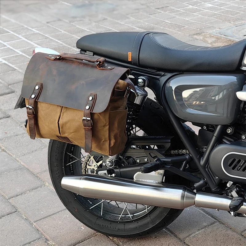 Retro Motorcycle Saddle Bag Waterproof Motorbike Side Bag Large Capacity Saddlebags Canva Motorcycle Backpack ForCM300 QJ350/300