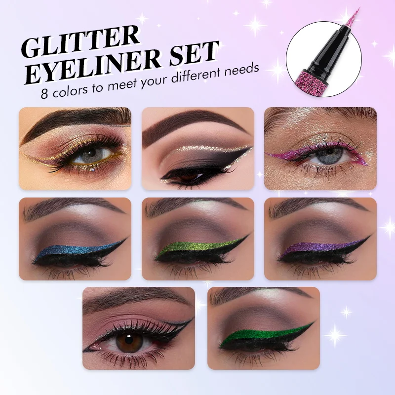 IMAGIC 8 Color Glitter Eyeliner Set Long Lasting Eye Makeup Waterproof Eyeliner Highly Pigmented EY-360