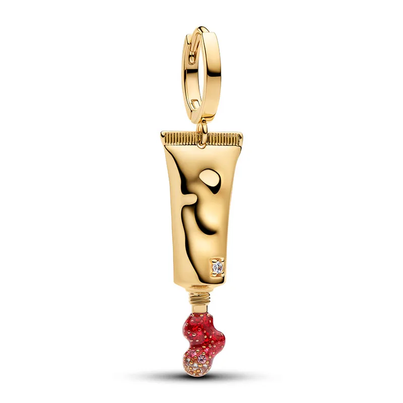 2026 Autumn New 925 Silver Red Lipstick Bead Color Lipstick Heart Pendant Women's DIY Jewelry