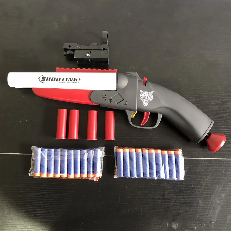 소프트 총알 총 장난감 수동 폼 다트 쉘 배출 블래스터 어린이를위한 이중 배럴 슈팅 발사기 모델 성인 슈팅