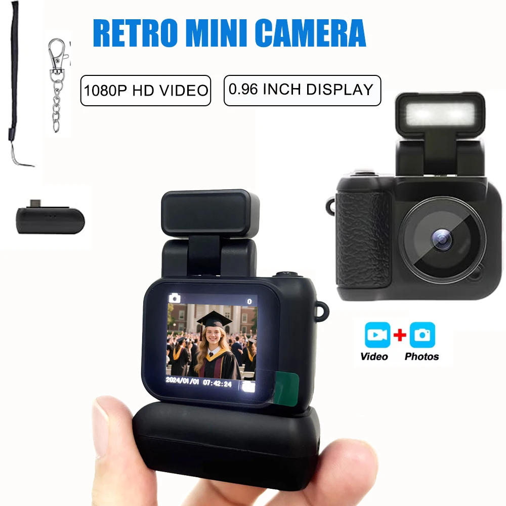 

Mini Camera With keychain HD 1080p Screen With Flash Lamp And Battery Dock Portable Video Recorder Kids Campus Vintage Camera