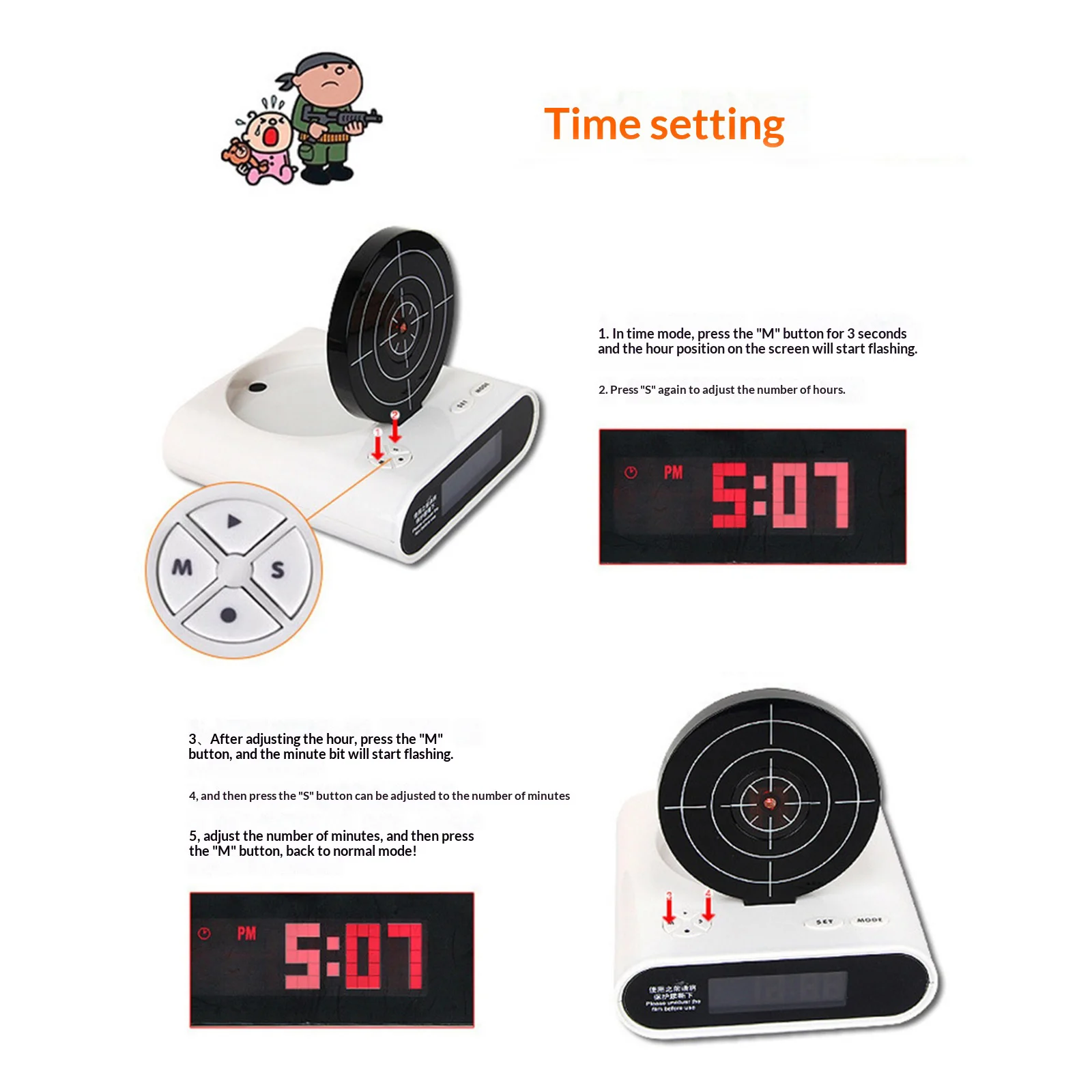 Creative Target Shooting Clocks Ringtones Customization Digital Target Alarm Clock 2 Alarming Modes for Home Office Living Room - view 4