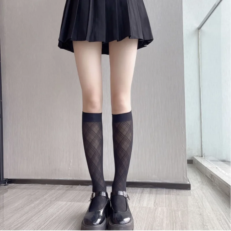 Women's Mid-calf Socks Thousand-bird Checkered Diamond-shaped JK Korean Calf Socks School Girl Style Sweet Girls Cute Funny Sock