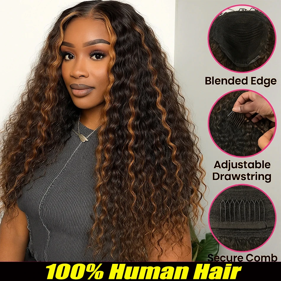 موجة عميقة خصلات الشعر المستعار الإنسان 1B30 الأسود والبني الملونة 100% الشعر البشري تسليط الضوء على 13X6 hd الدانتيل الباروكة الأمامية 13X4 P4/27 شعر مستعار مجعد #5