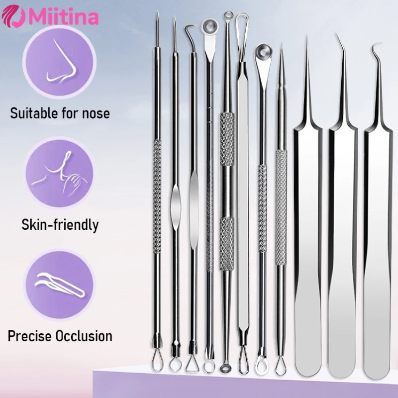 

11PCS Acne Blackhead Removal Needles Kit Cell Pimples Blackhead Clip Tweezers Comedone Blemish Extractor Face Skin Beauty Gift