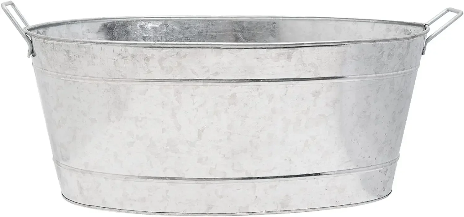 C-55 Galvanized Steel Metal Oval tub with Protective zinc Coating Used as a Vegetable or Flower Planter with Two  Handles