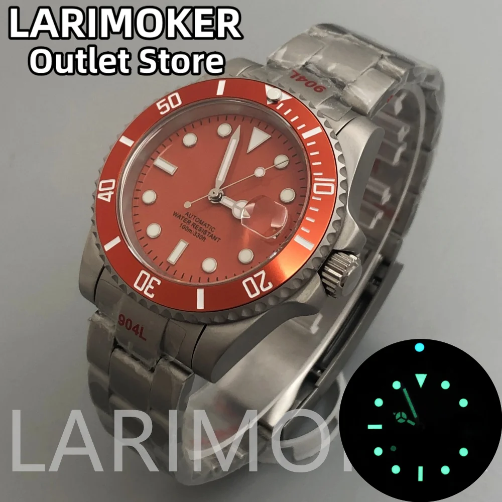 LARIMOKER NEW Orange 40mm Automatic Men Watch Titanium watch strap fit NH35 PT5000 Green Luminous Sapphire Glass