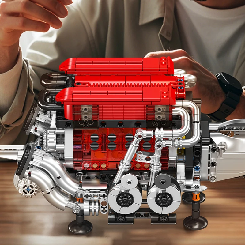 Molde clássico rei 10163 brinquedos de motor técnico bgt supercar vermelho w16 bloco de construção do motor montagem tijolo criança natal presentes diy
