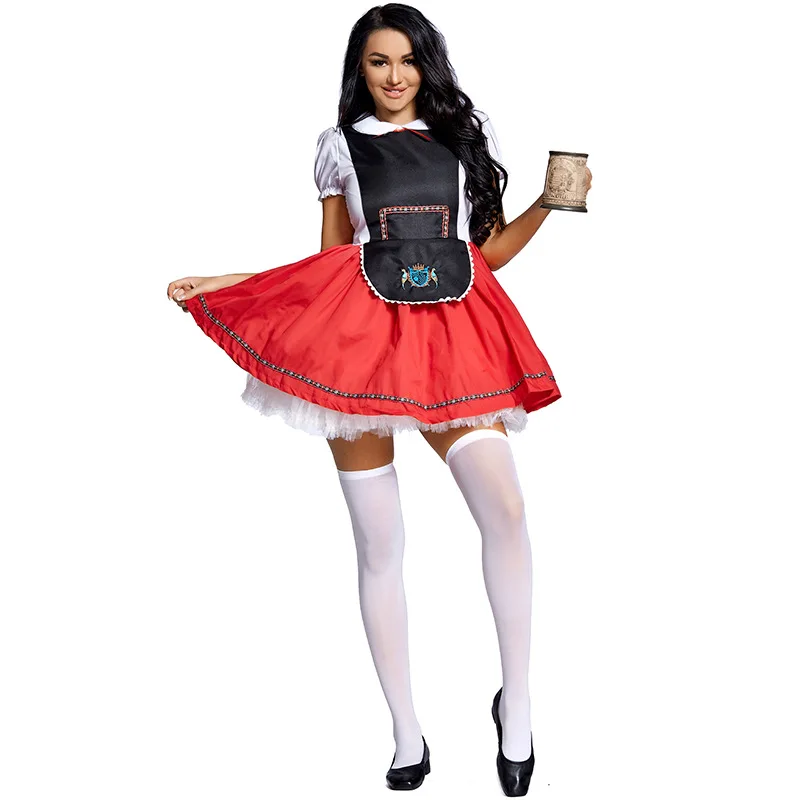 

Women Girls Bavarian Skirt Beer Festival Costume Oktoberfest Dress Traditional Clothing Summer Party Red Uniform