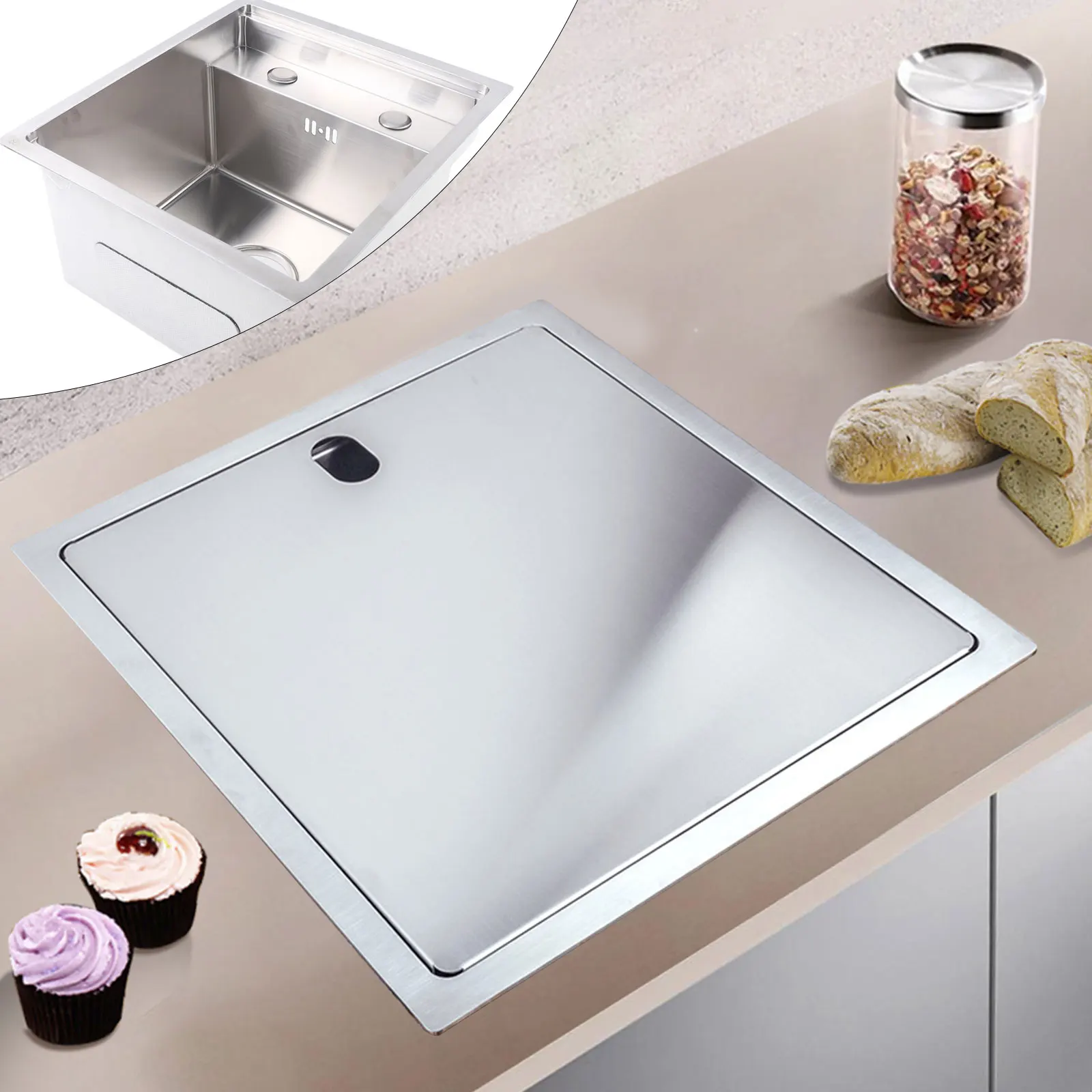 

Large Single Bowl 16x15 Inch 304 Stainless Steel Kitchen Sink, Undermount Square Sink with Strainer, Rustproof Easy Clean Sink