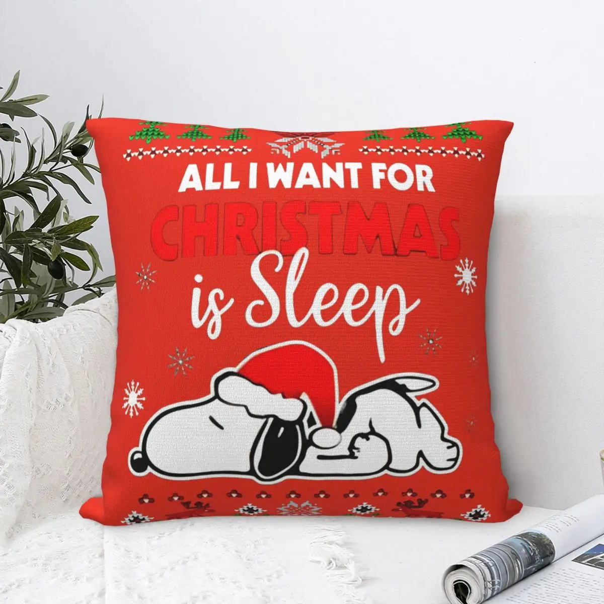 Pillow Cover Christmas Snoopy Cartoon Cushion Cover Woodstock Peanuts Charlie Brown Pillow Case For Home Decorative Pillowcases