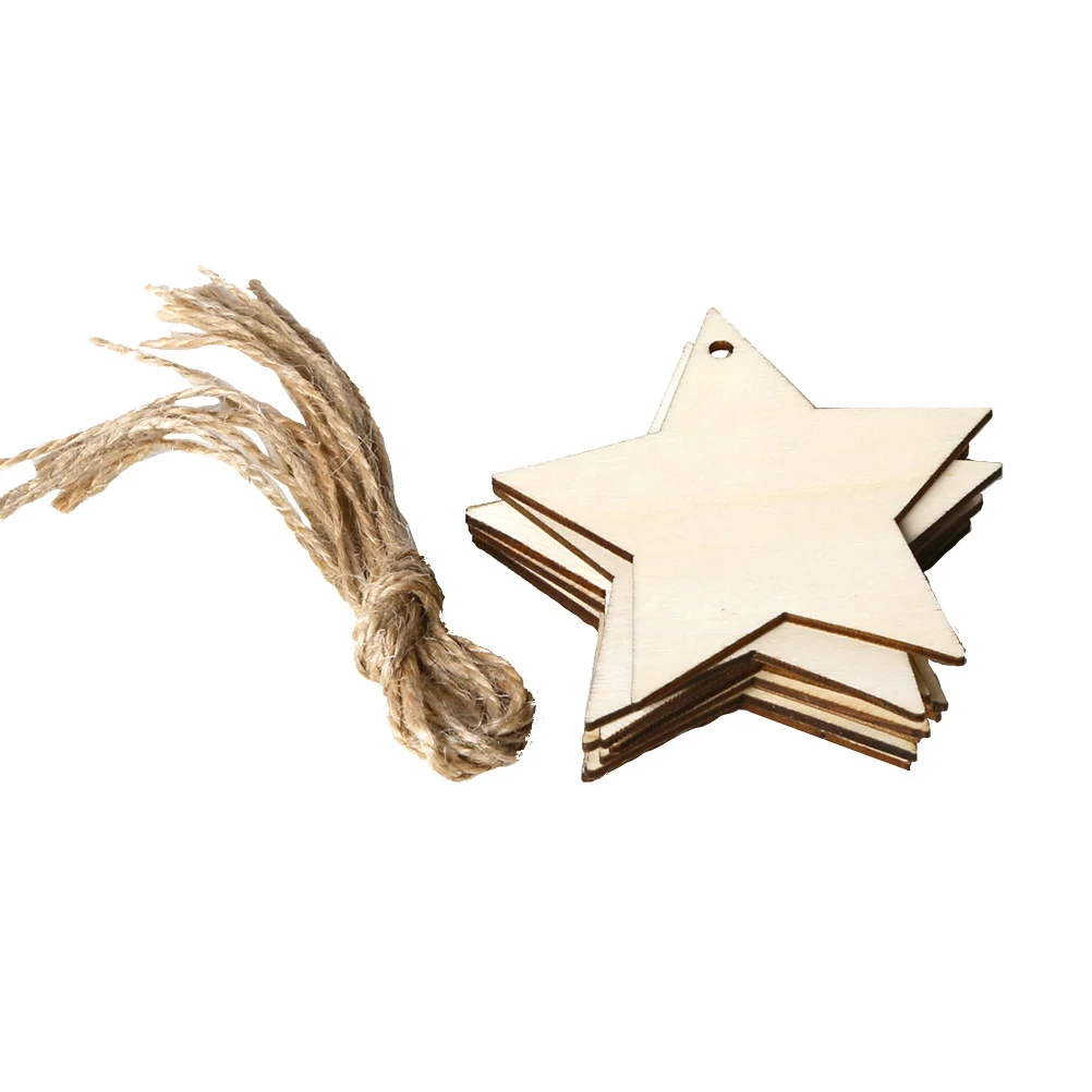 

10Pcs Christmas Wooden Star Hanging Rustic DIY Decoration Ornaments Hemp Rope for Tree Party Home Craft Christmas Hanging Decor