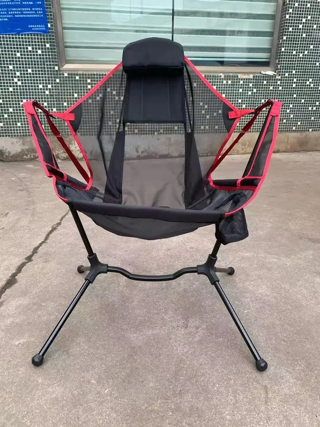 Custom Outdoor Garden High Load 150kg Folding Moon Swing Rocking Recliner Camping Chair