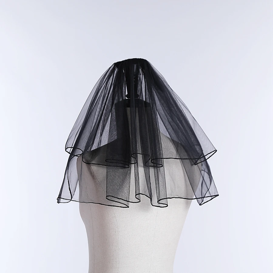 وصول جديد حجاب زفاف قصير طبقتين تول حجاب الزفاف الأسود مع مشط فيلو دي نوفيا اكسسوارات Mariage 2025