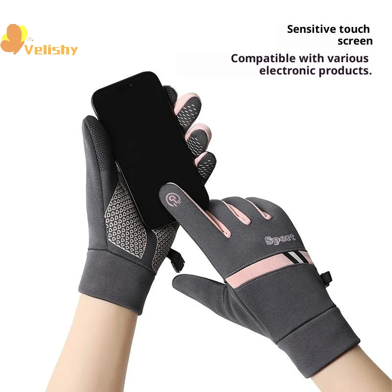 قفازات دافئة مبطنة بالصوف للرجال والنساء لركوب الدراجات في الهواء الطلق مقاومة للرياح ومقاومة للماء تعمل باللمس قفازات التزلج #5