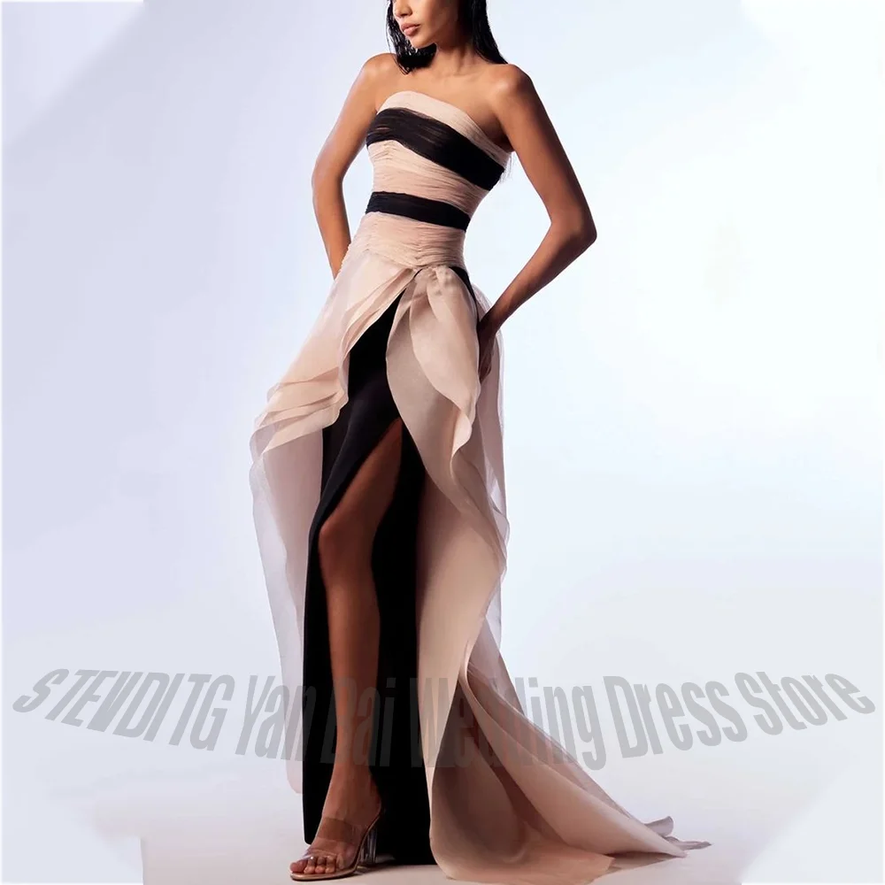 فستان حفلة موسيقية بتصميم فريد من نوعه بألوان متباينة للنساء بدون حمالات بطول الأرض فستان أنيق للحفلات والاحتفال #2