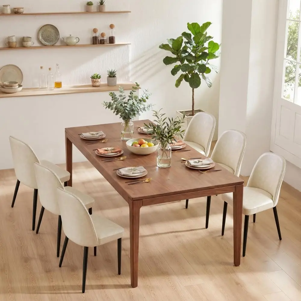 

Mid-Century Modern Leather Dining Chairs Set of 6 with Elegant Stitching and Metal Legs, Comfortable for Kitchen or Hotel Lounge