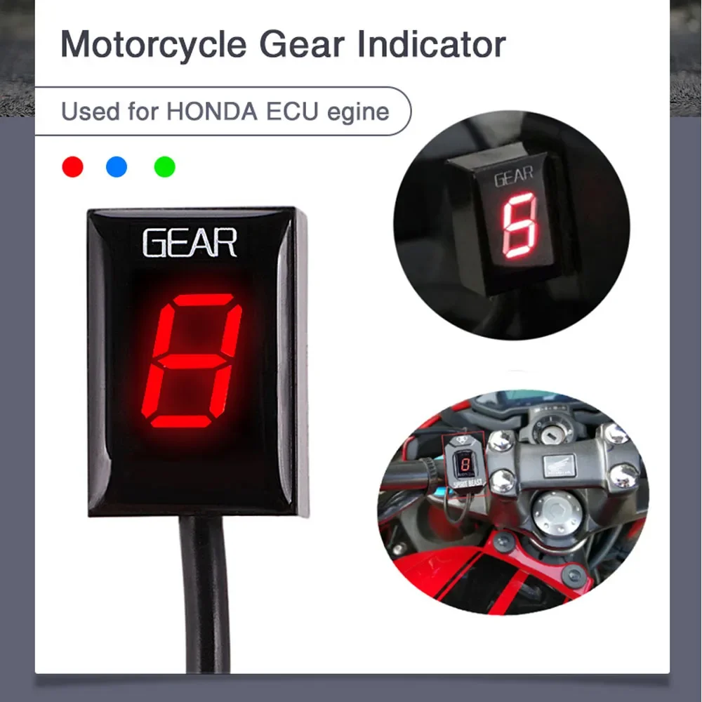 New 1-6 Lever Motorcycle LED Display Gear Counter Speed Indicator Shift Light Universal for Honda ECU Plug & Play without Holder