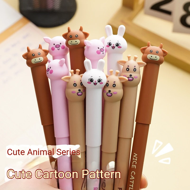 6-Pack of Cute Cartoon Animal-Shaped Gel Pens with Random Colors, Black Ink, Erasable, High-Value Gel Pens, Essential for Studying and Office Use, Erasable Pens