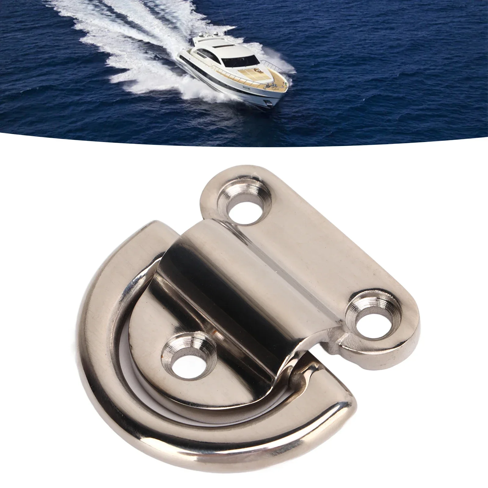 4 Sets Stainless Steel Folding Pad Eye Polishing Rustproof D Rings Deck Folding Pad Eye For Marine Yacht
