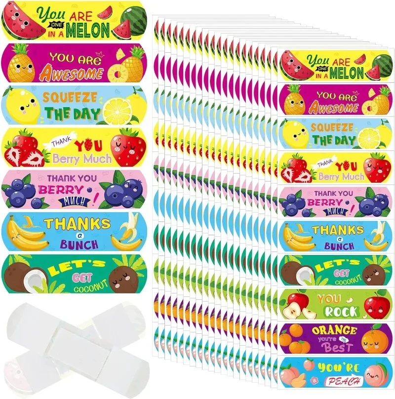 10PCS Cute Cartoon Fruit English Band Aid Waterproof Breathable Elastic Kawaii Kid Small Wound Hemostatic Bandage Dressing Patch