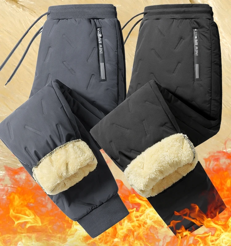 

Бархатные зимние брюки с подкладкой из ягненка, мужская повседневная одежда, верхняя одежда, ветрозащитные теплые пуховые хлопковые брюки