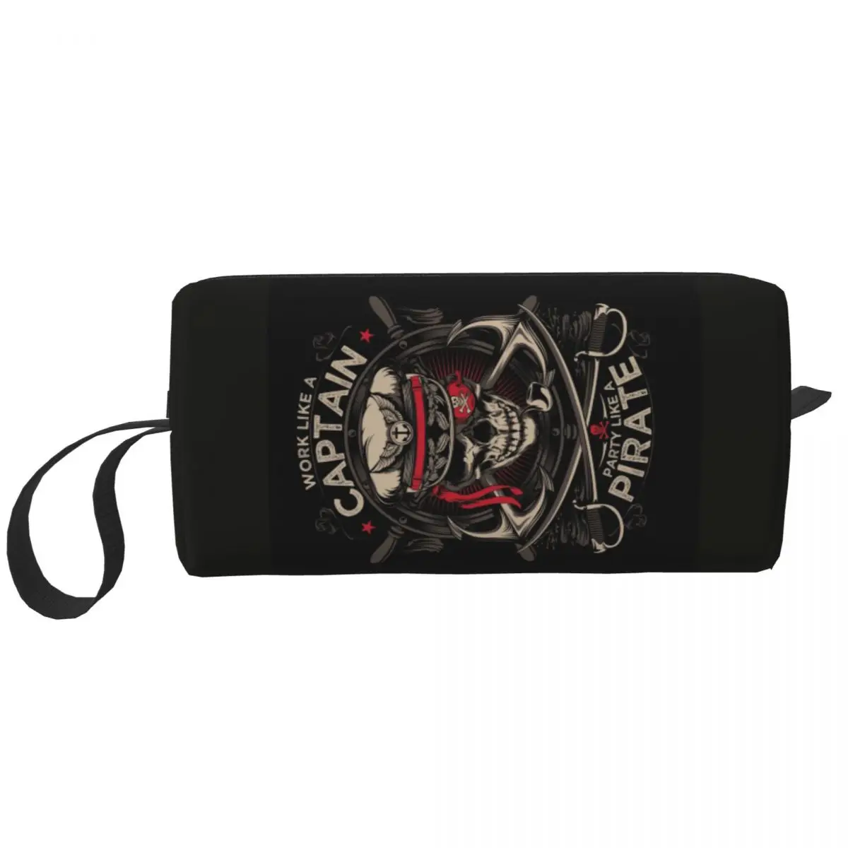 Custom Work Like A Captain Party Like A Pirate Makeup Bag for Women Travel Kawaii Nautical Skull Sailor Storage Toiletry Bags