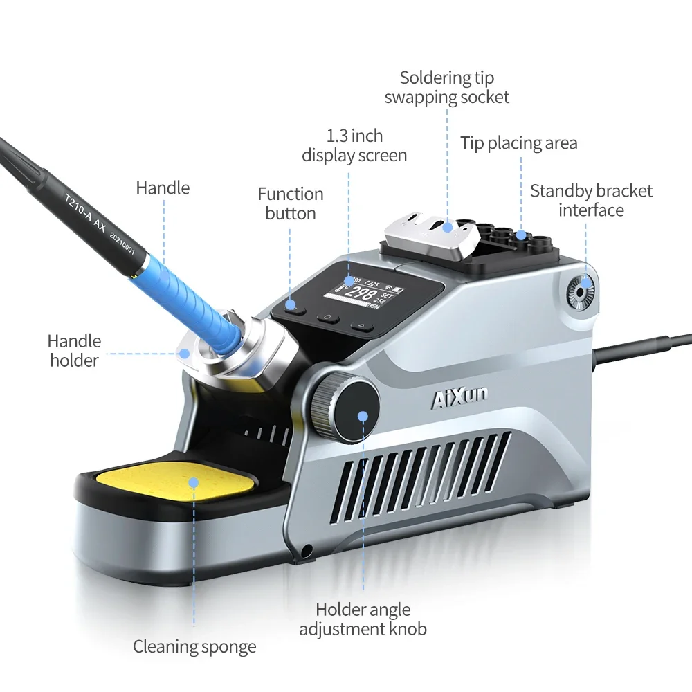 Aixun-T380 80W Estação de solda de aquecimento rápido Controle de temperatura de fusão rápida de estanho T210 T115 Lidar com máquina de solda para solda PCB