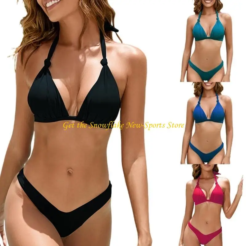 

E56D Two Pcs Split Swimwear for Women Swimming Costume Set Push Up Swimsuits Backless Bathing Suit Color Swimsuit