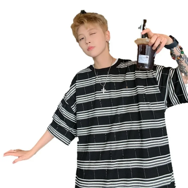 Striped Short-sleeved T-shirt Men's Summer American Retro Cotton Casual Clothes New Half-sleeved Top