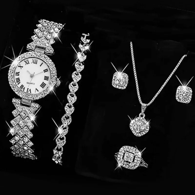 6 pezzi Set orologi al quarzo in lega donna donna moda Casual orologio da polso bracciale collana regalo montre femme relógio feminino