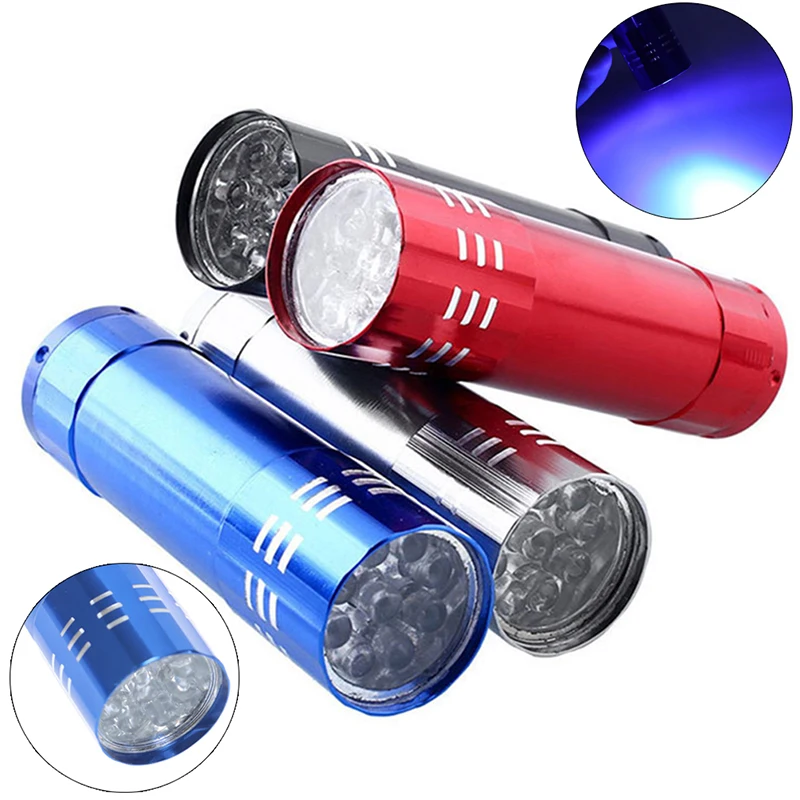 1pcs Portable Mini Flashlight 9 Led Aluminum Alloy Electric Torch Manicure Gel Nail Lamp Counterfeit Money Detector Pen Light