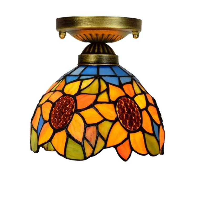 8 Inch 20cm Tiffany Sunflower Style Night Mini Accent Lamps Stained Glass Panel Modern Led Ceiling Lights Lamparas De Techo