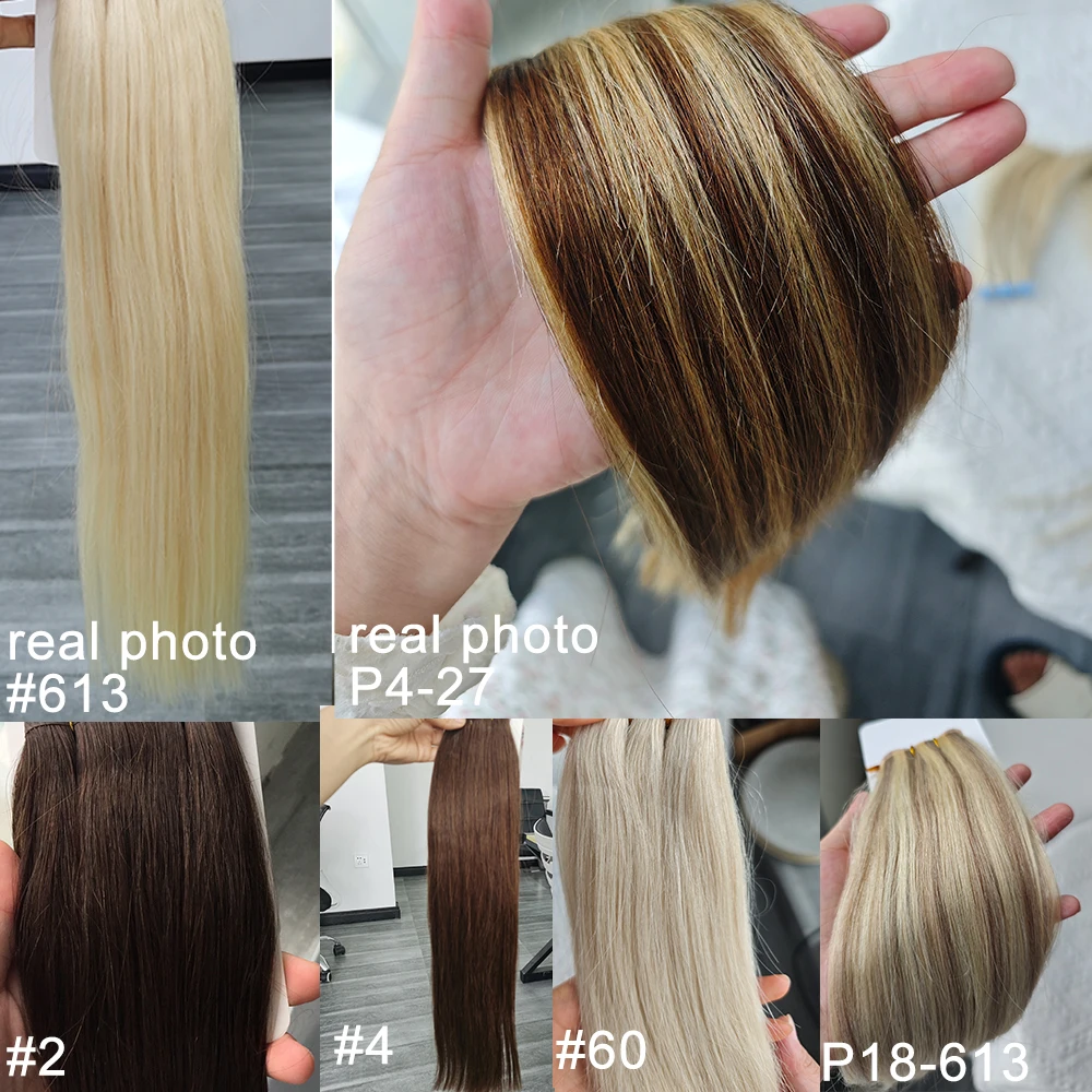 غير مرئية طويلة شقة بولي لحمة لحمة حزم الشعر البشري حقن سلس بولي Skin الجلد لحمة الشعر التمديد لا شريط لاصق على حزمة الشعر 12 "-22" #6