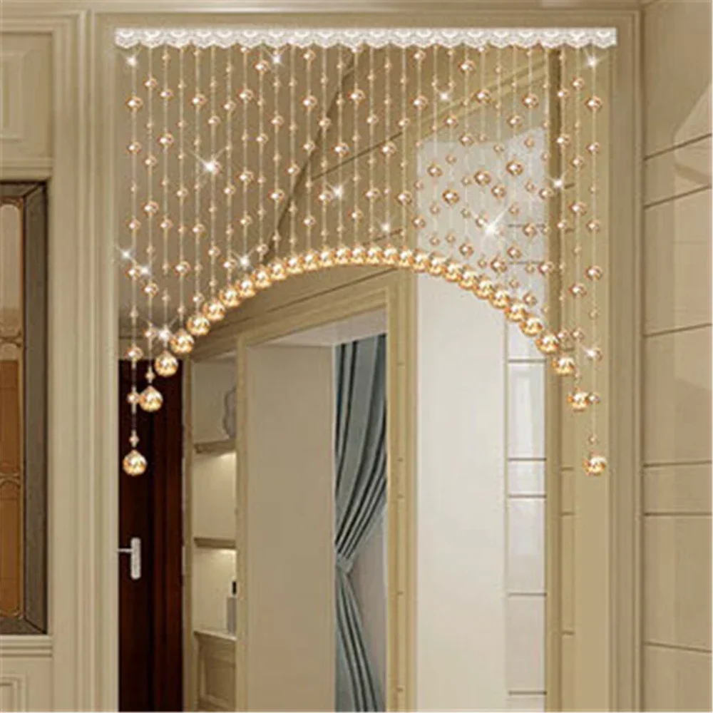 

48 faceted champagne Arched Acrylic Crystal Glass Bead Door Curtain Living Room Bedroom Window butterfly bathroom Wedding Decor