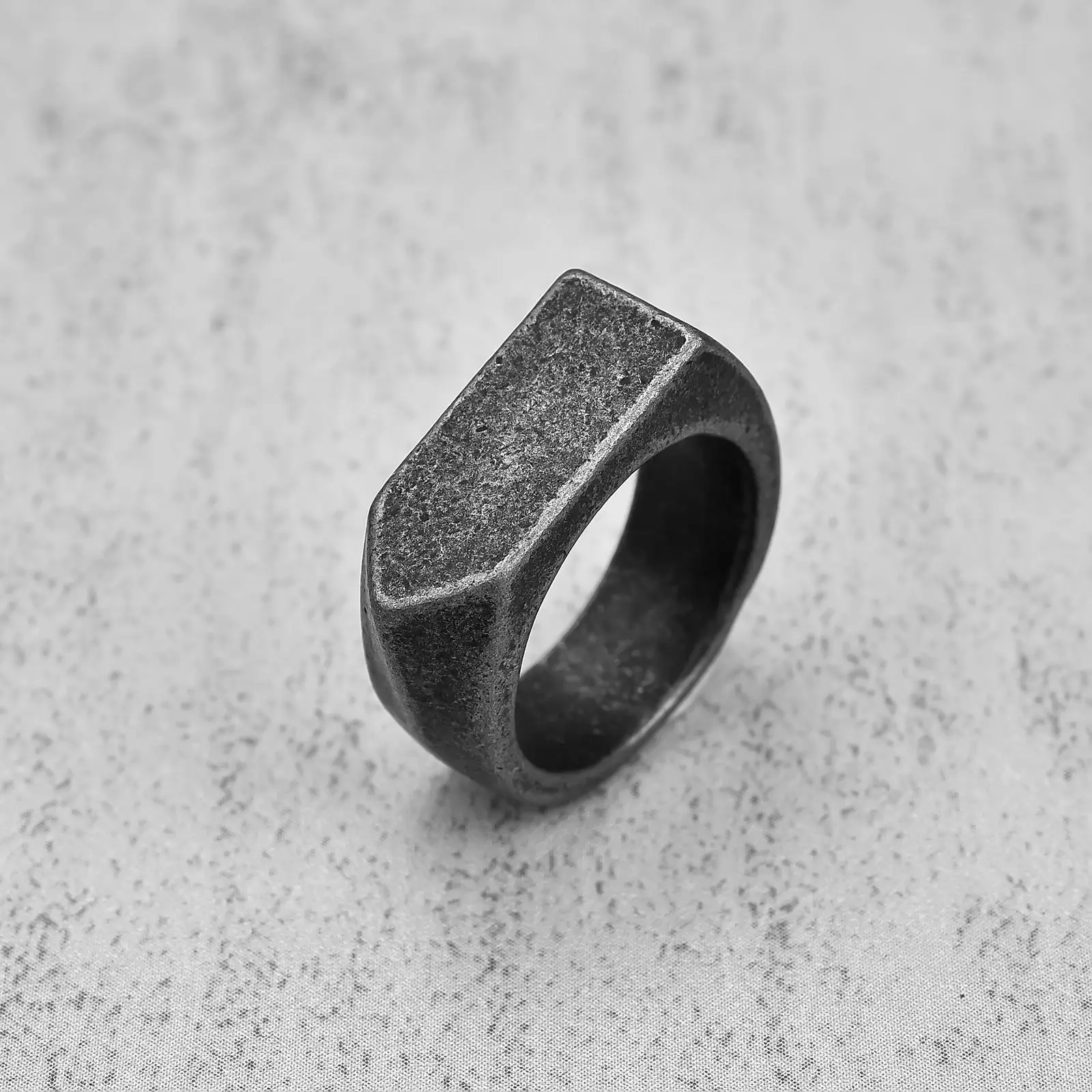 Square Band Flat Top Signet Ring Oxidized Silver Color Stainless Steel Vintage Rustic Women Men Jewelry