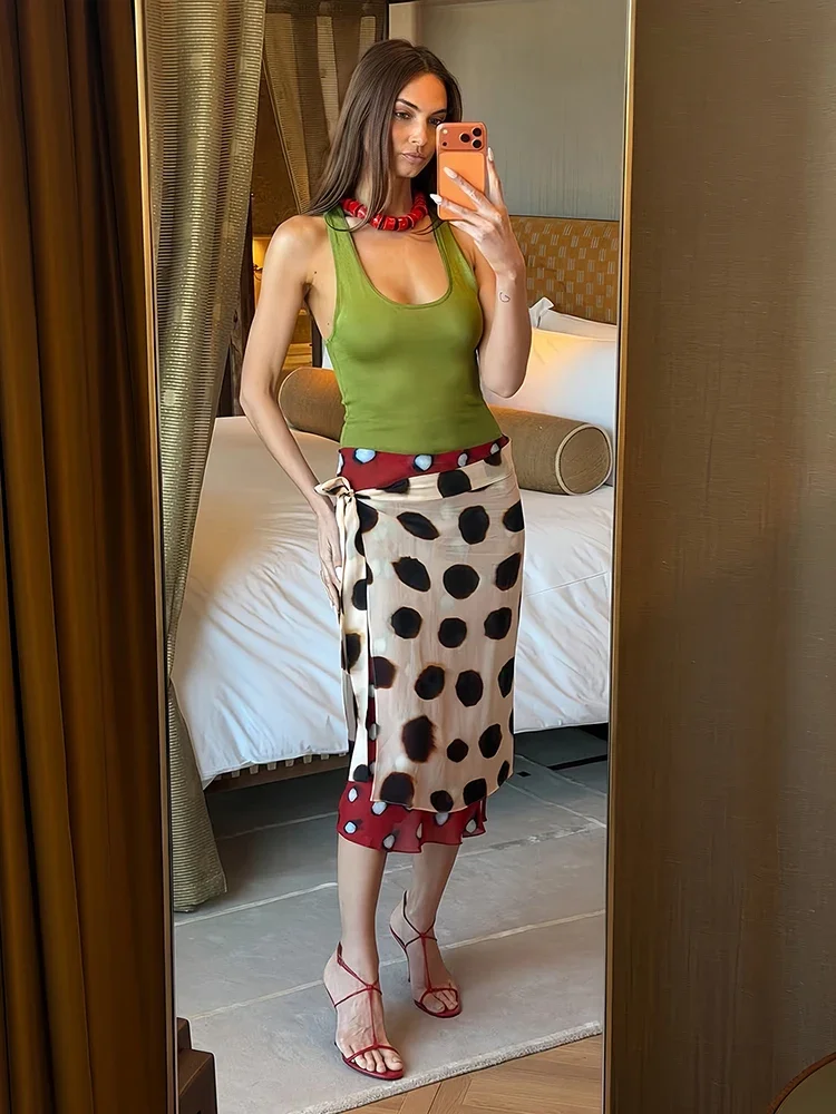 Weird Puss Patchwork Leopard Print Skirt Women Bandage Color Blocking High Street Summer Fashion Midnight Hip-Hop Style Bottoms